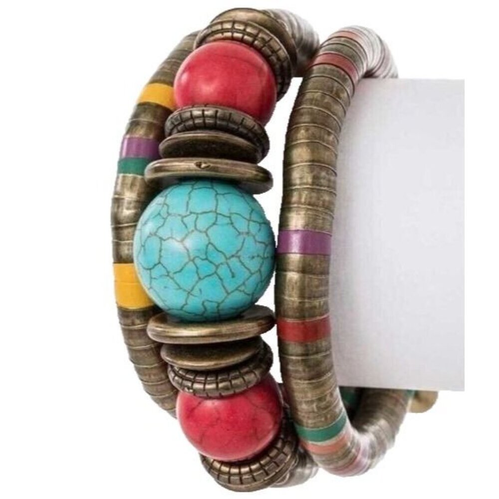 NEW Mix Stone Vintage Inspired Coil Wrap Bracelet Cuff Southwestern Western Boho